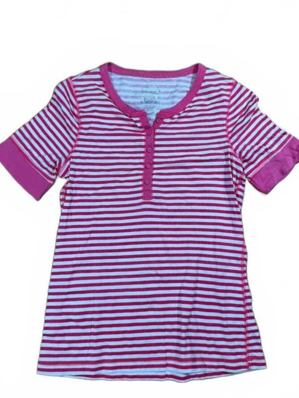 Self Esteem Pink White Stripped Short Sleeve Shirt Size XL Girls Fits Women's S